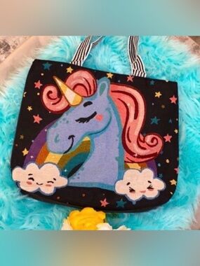 Unicorn Tote Bag Black with Multicolor Design NEW!